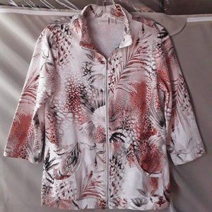 Weekends by Chico's 0 Women's S Zip Jacket 3/4 Sleeve Pockets Stretch Cotton